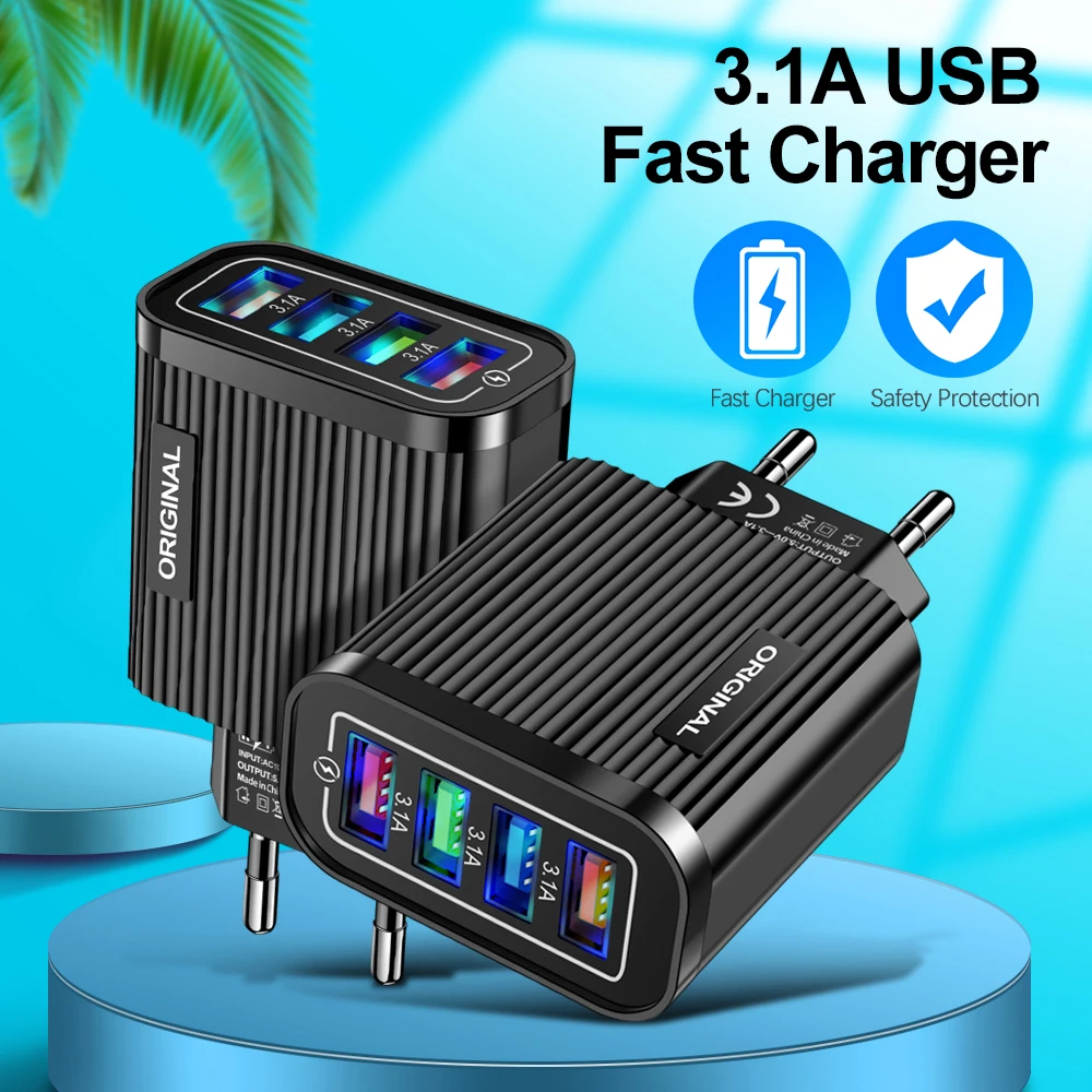 Hot New Products 4 Port Quick Charge Qc3.0 18w 5v 3.1a Usb 4 Wall Adapter Smart Charger