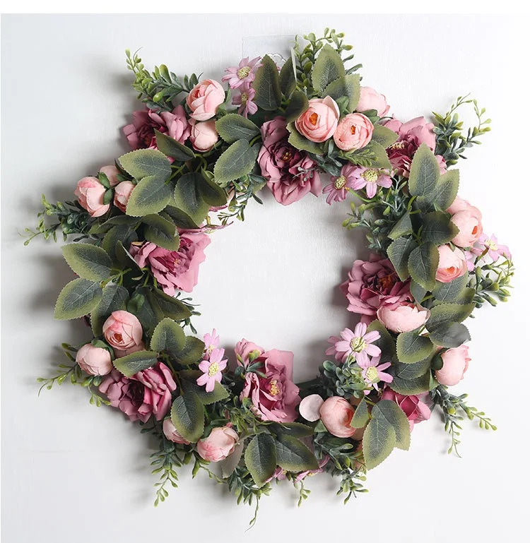 Factory wholesale rose wreath door lintel door decoration wreath wall hanging wedding welcome decoration home silk wreath