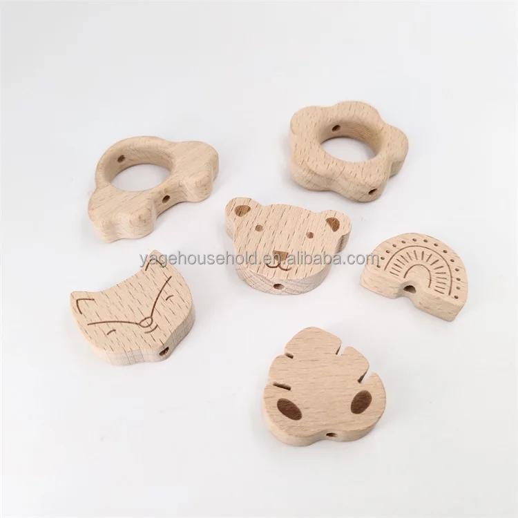 Animal Shape Beech Wood Beads Natural Wooden Cartoon Beads DIY Pacifier Chain Accessory Wood Loose Beads