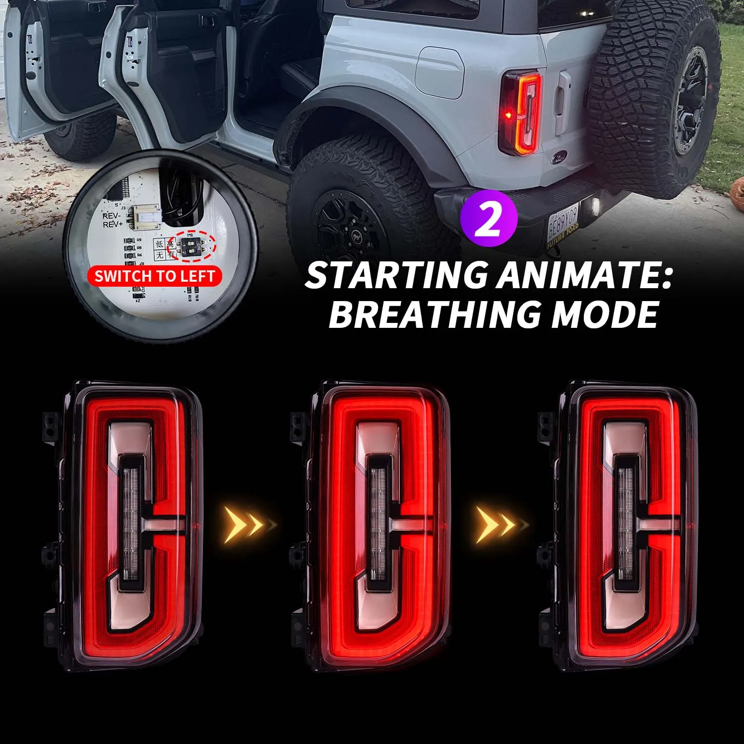 Archaic Full LED Ford Bronco Rear Lamp with Sequential Turn Signal Car Lights For Ford Bronco 2021 2/4 Door Taillights