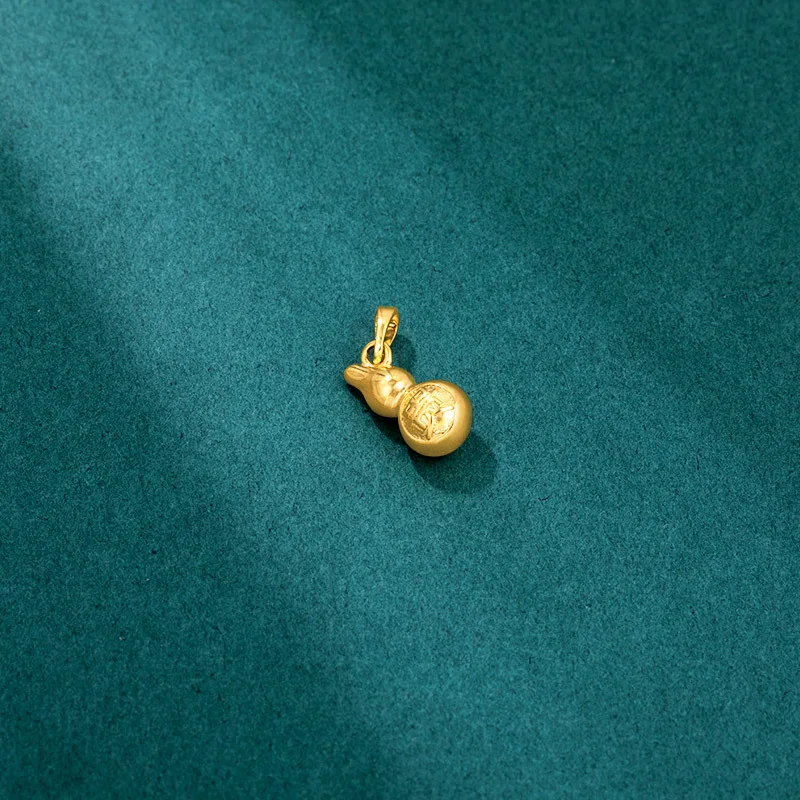 24K Gold Necklace Pendants for Women Men Retro Simple Rich Little Gourd Pendant Fine Jewelry Charms Birthday Gift(Without Chain)
