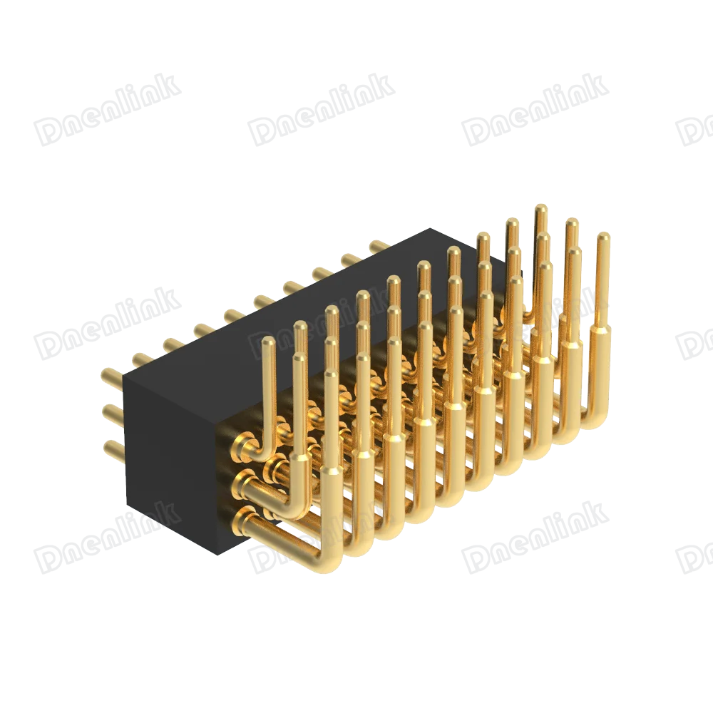 Dnenlink 1.27mm pitch Three Row H4.0mm Right Angle DIP Male Pogo Pin Connector for PCB