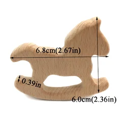 Wholesale 60x68 mm Wooden Beech Wood Teethers Organic Rocking Horse Shaped Teether Toys