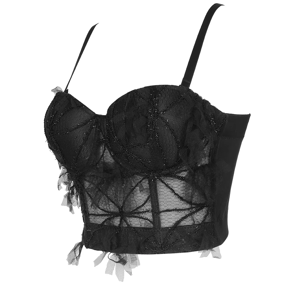 Black sexy lace up crop tube blouse bra elegant bustier corset tops woman,ladies lace tops latest design