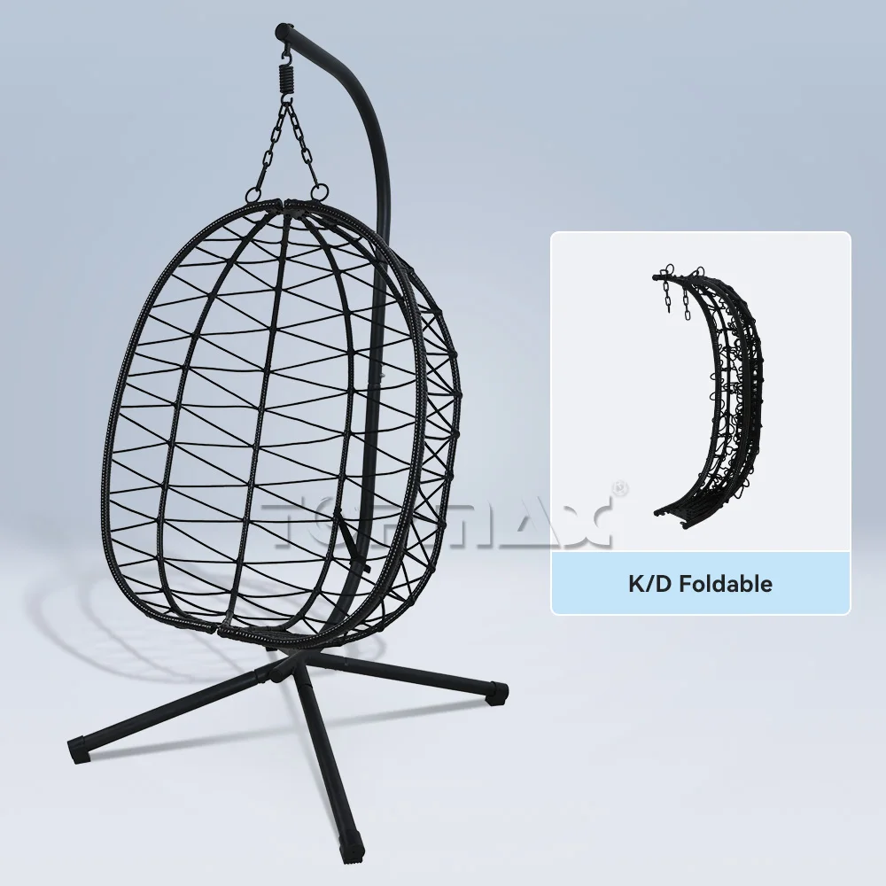 Water Drop Shaped Wicker Hanging Egg Swing Chair Black Rattan Patio Swing Modern Patio Swings Outdoor Rattan Chair