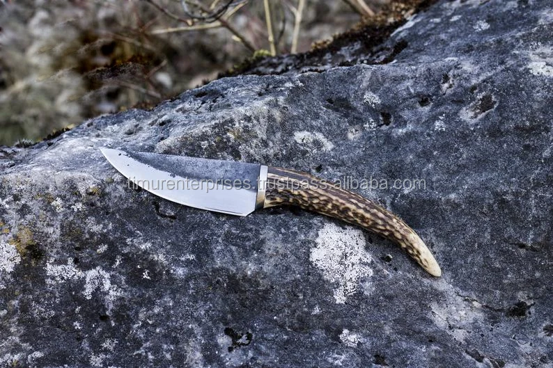 
HAND FORGED HIGH CARBON STEEL FIXED BLADE HIDDEN TANG antler knife Germanic and Viking knifes from the early Middle Ages 