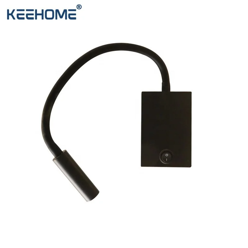Keehome  3w Modern Hose Wall Lamp Hotel Room Bedside Flexible Led Reading Lamp Wall Mounted