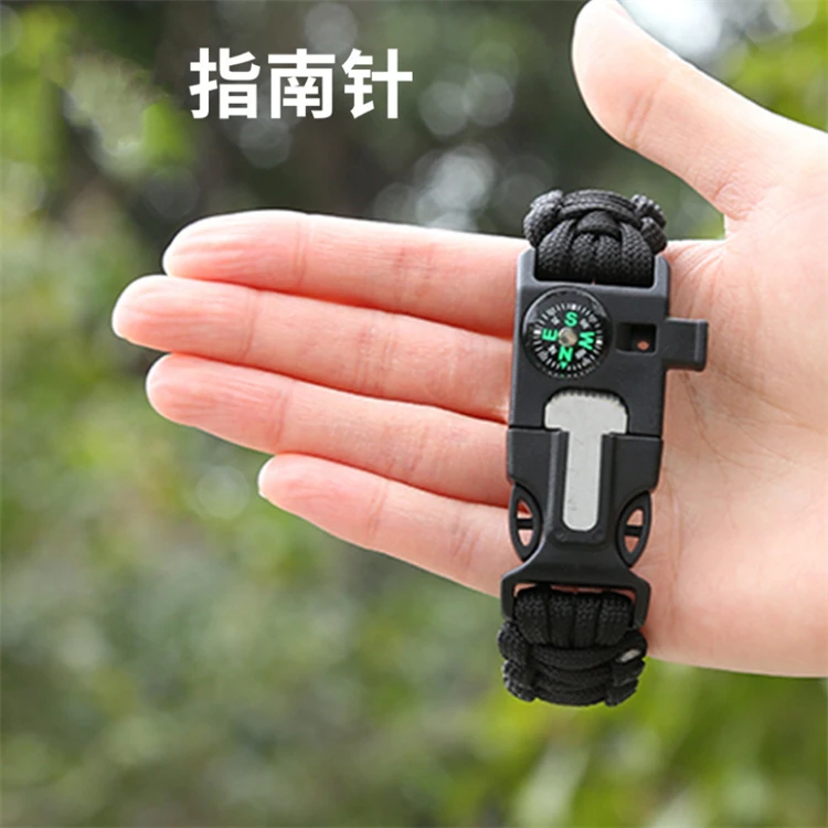 WELLFLYER PM-276 Outdoor hiking Camp Emergency Survival Paracord Braided 5-in-1 Bracelet Seek To Survive Compass