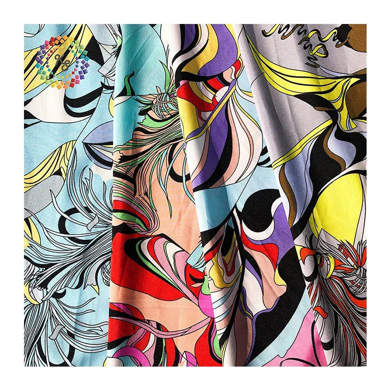 Tabby Abstract Style Polyester Printed 4 Way Stretch Fabric