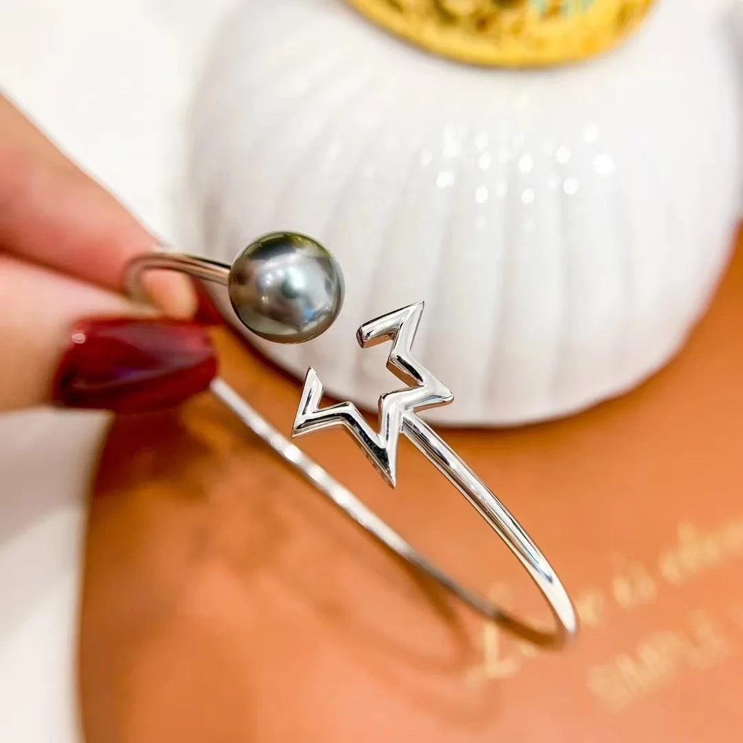 B277 9-10mm  925 sterling silver gold plated wholesale freshwater pearl charm bracelet  bangle fancy jewelry for women