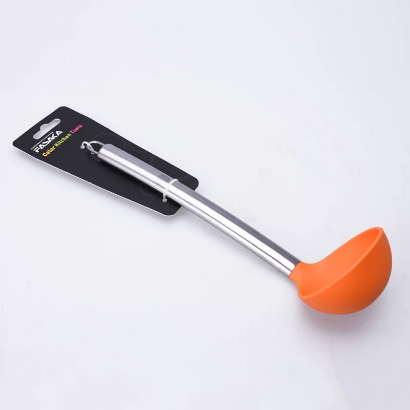 Color Silicone Kitchenware Tools Stainless Steel Handle Cooking Utensils Soup Ladle Silicone Kitchen Tools Soup Ladle