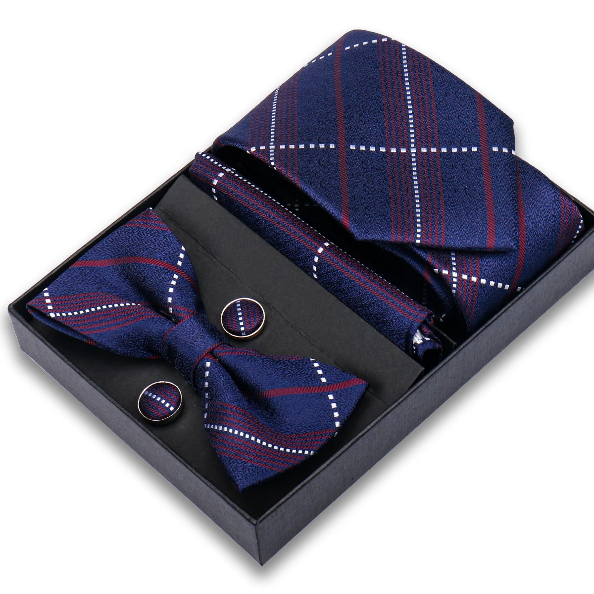 Мужской комплект из галстука и бабочки, роскошный комплект из галстука и бабочки с карманами и квадратными запонками, Подарочная коробка, шелковая коробочка для мужчин