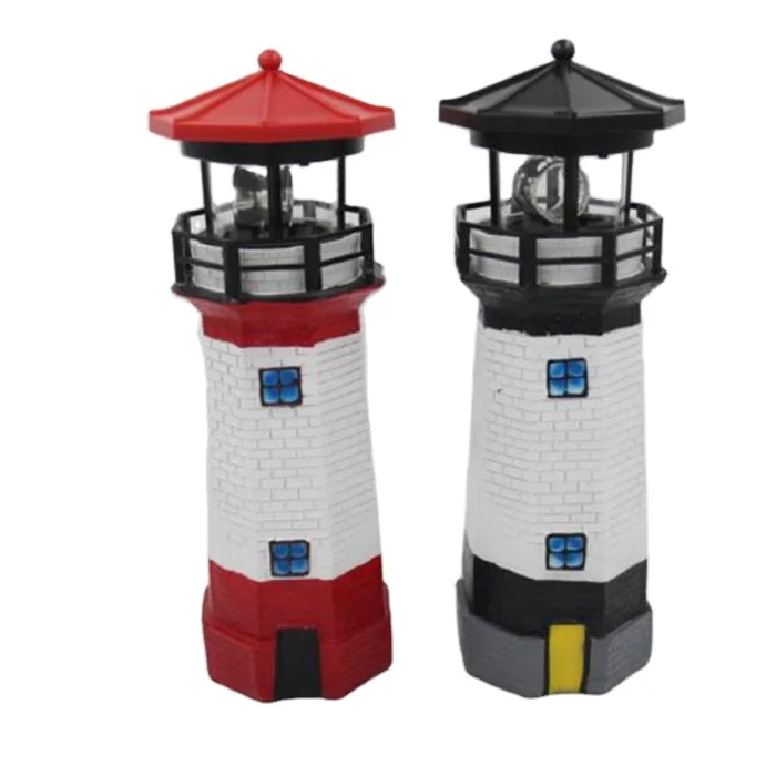 Solar rotating lighthouse Resin sculpture Resin handcraft garden decoration