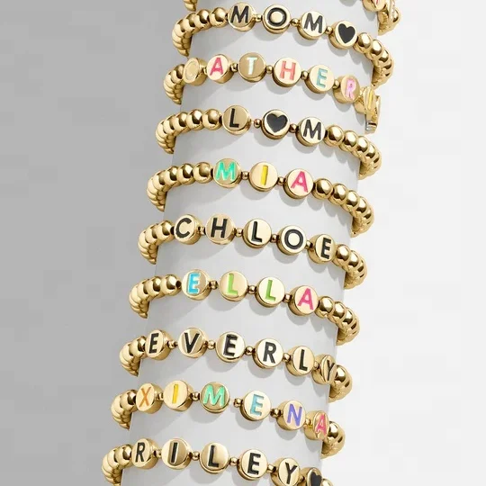 Custom 18K gold plated 3mm 4mm ball beads personalized name word bracelet for womens accessories