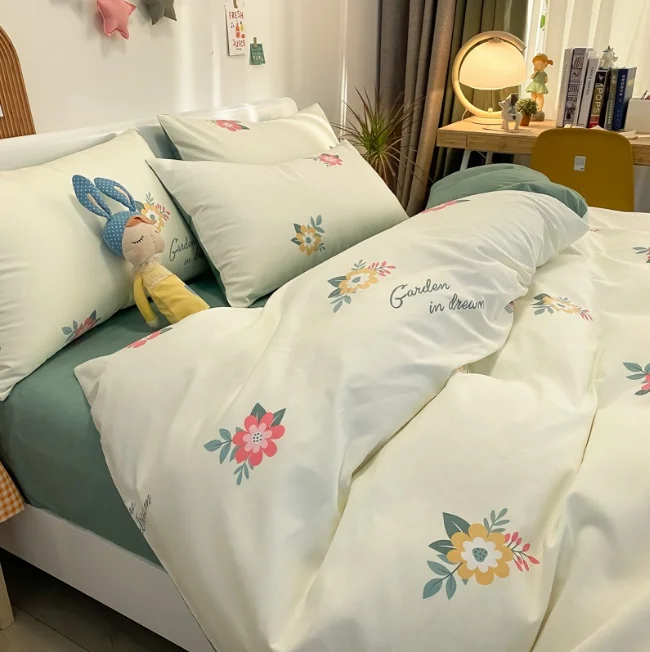 HG Low Price 4 Pieces Printed Comforter Flat Bed Sheet Queen King Size Bilateral Skirt Bedsheets Bedding Sets