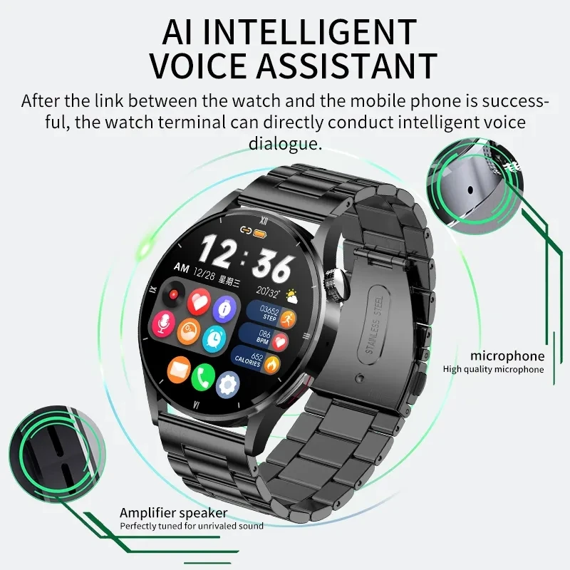 LIGE Watch For Men Smart Watch HD Screen Body Temperature Detection Ai Smart Voice Smartwatch 2023 Bluetooth Call Clock Relojes