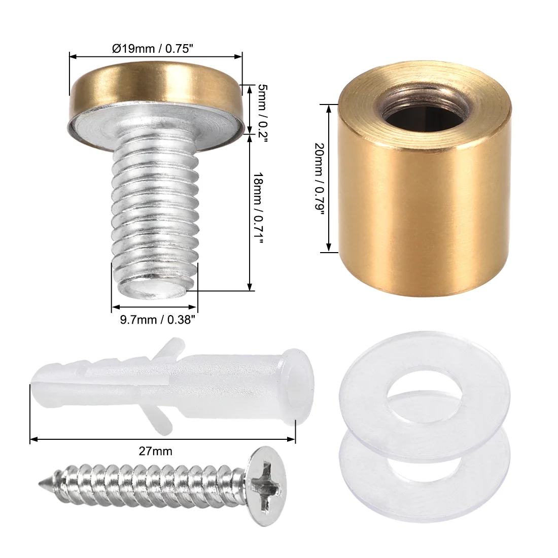 Glass Acrylic Sign Wall Mounting Hardware Stand Off Black Silver Gold Metal Stainless Steel Spacers Standoff Screws