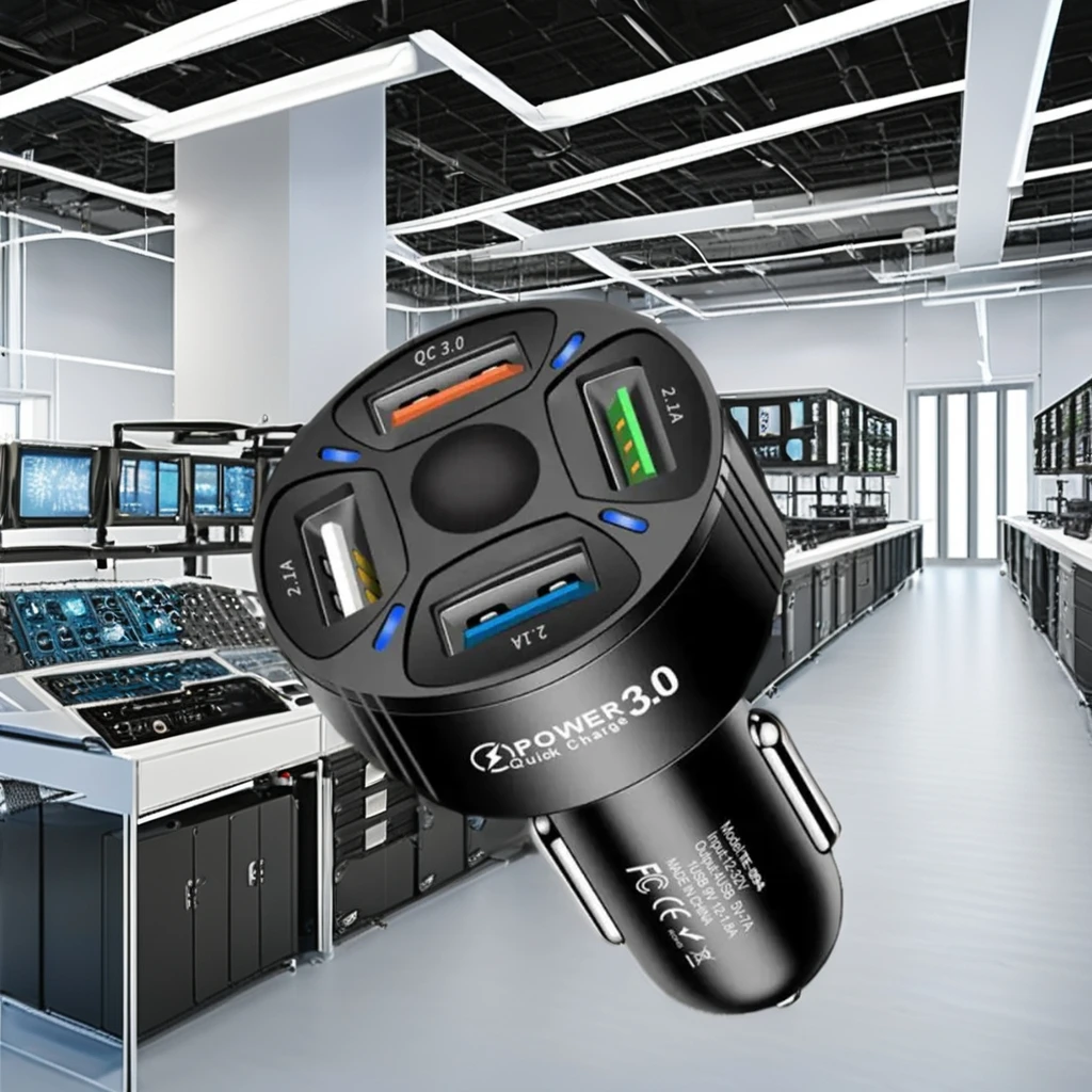 Wholesale 4USB QC3.0 Car Charger Fast Charging Four-port Mobile Phone Adapter with 65W Output Power ABS Electric Type