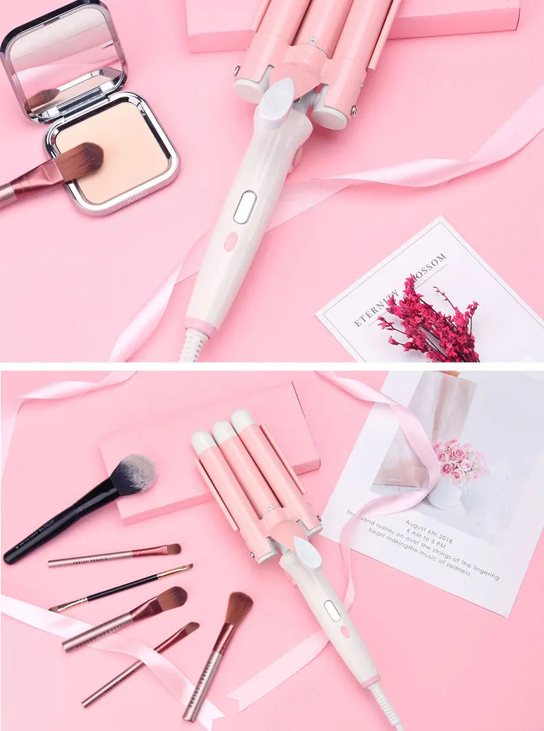 Home Use New Three Barrel Ceramic Big Wave Curler Automatic LCD Curling Iron With Triple Barrel