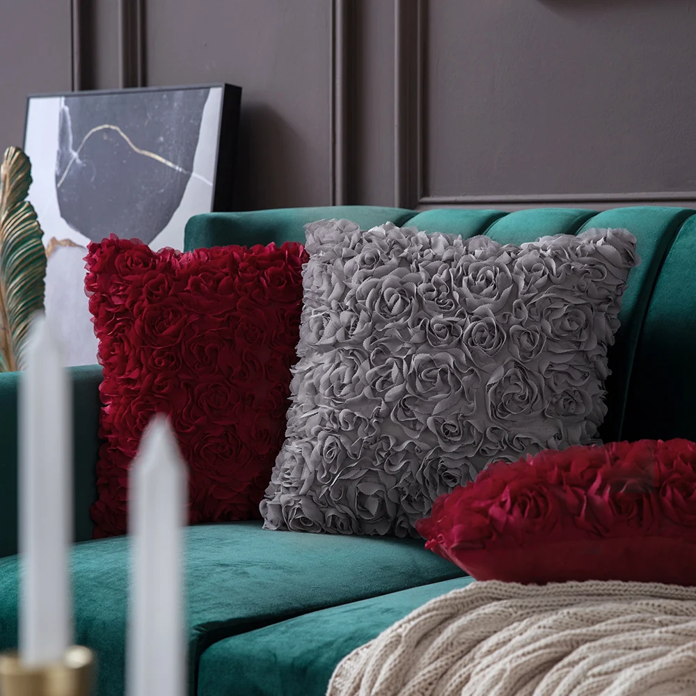 40*40 см ко Дню Святого Валентина чехлы на диванные подушки, романтический стерео шифон 3D розы Подушка серый чехол для подушки для домашнего декора