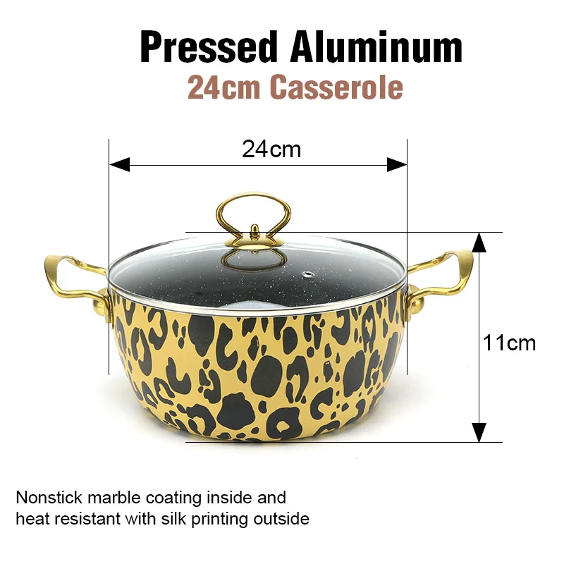 7 Pcs Aluminium Cheap Granite Nonstick Leopard Silk Printing Nordic Style Kitchen Ware Cookware Sets with Stainless Steel Handle