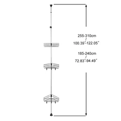 BAOYOUNI Stainless Steel 3 Tier Spring Tension Shower Caddy Adjustable Bathroom Corner Organizer Shelves Height up 310cm