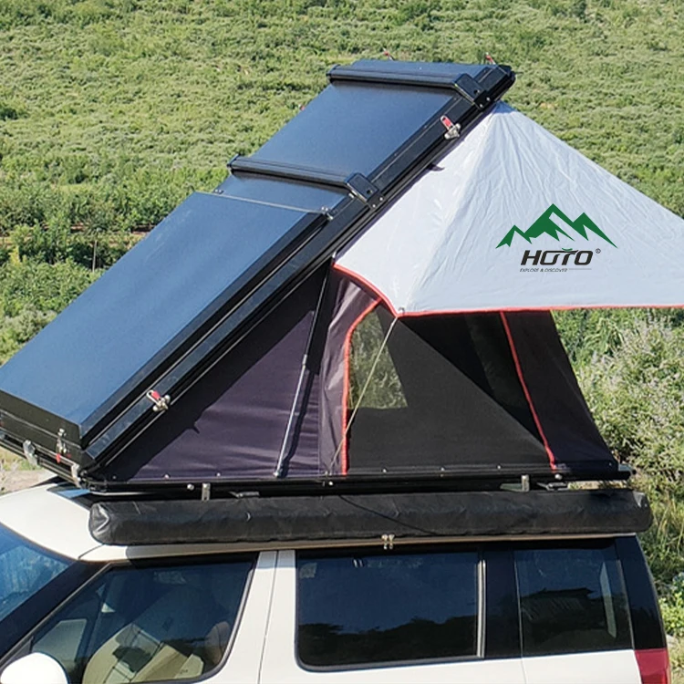 HOTO new design model rooftop tent aluminum hard shell z shape canvas slim tent box family car roof top tent for sale