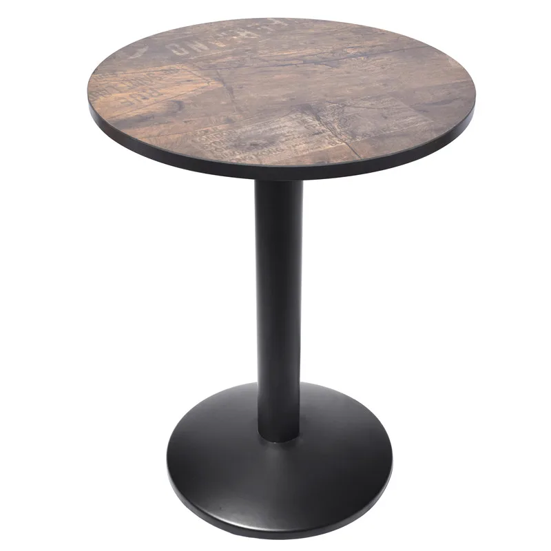 Low price iron stamping round base dining table coated black for restaurant