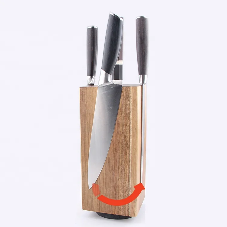 360 Rotating Wooden Magnetic Knife Block for Storage Knives, Uniquely Rotatable Knife Holder with Marble base
