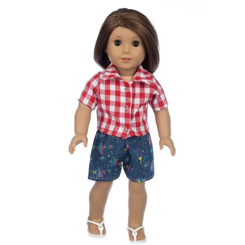 Оригинальный производитель, красная клетчатая рубашка и джинсы, комплект одежды для кукол, 18 дюймов, комплект одежды для кукол для девочек