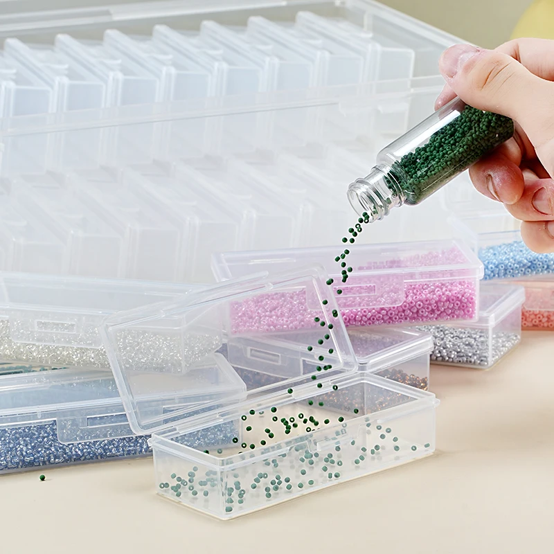 24pcs Set Transparent Portable Storage Box Multifunctional Handicraft Organizer Hair Accessories DIY Rice Beads Storage Box