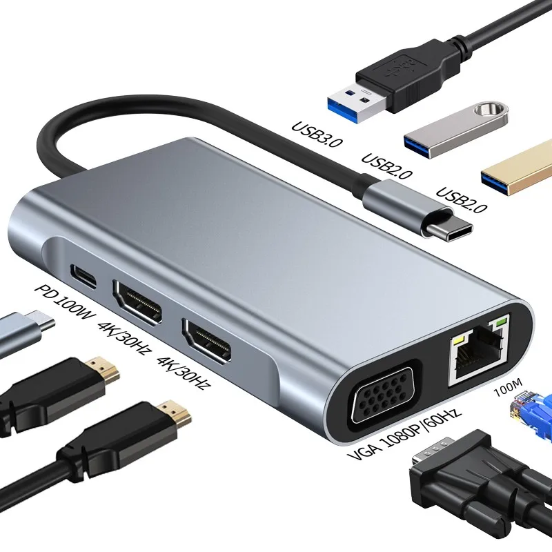 8 в 1 usb c концентратор многофункциональный адаптер Usb2.0 usb3.0 Type C для ноутбуков
