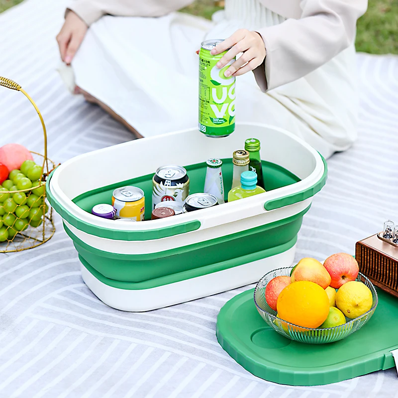 Easy storage portable folding large capacity outdoor portable camping foldable picnic basket with lid table