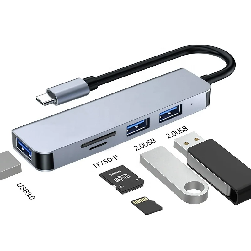 5 in 1 Type C HUB High Speed USB 3.0 Splitter Multiport Adapter USB 2.0 Ports SD TF Card Reader Compatible for MacBook Computer