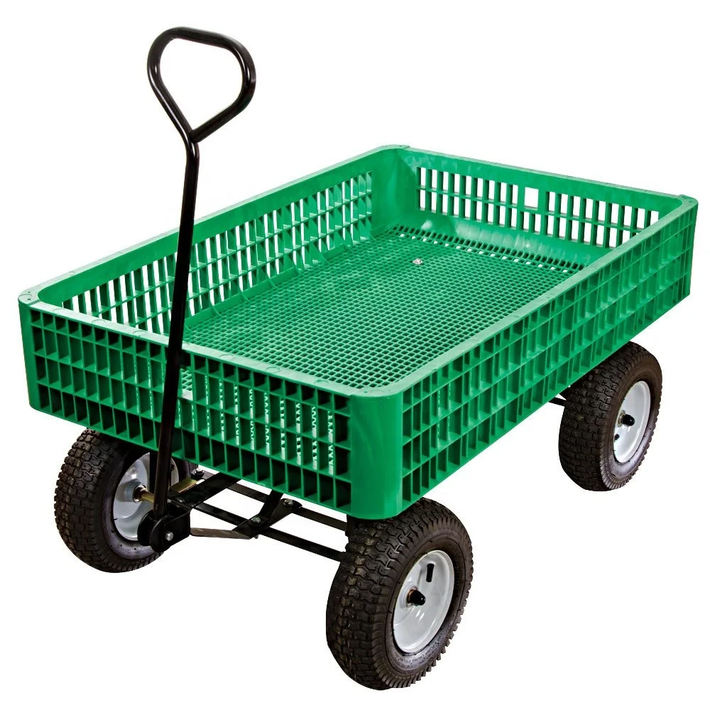 Plastic Green Utility Wagon Cart Dump Heavy Duty Wheel Garden Collapsible Folding Outdoor Utility Wagon with Flat-Free Tires