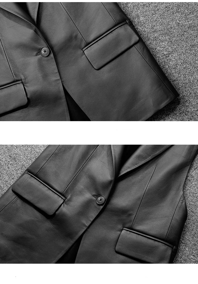 Synthetic leather single button women blazer collar sleeveless vegan leather classical ladies waistcoat vest