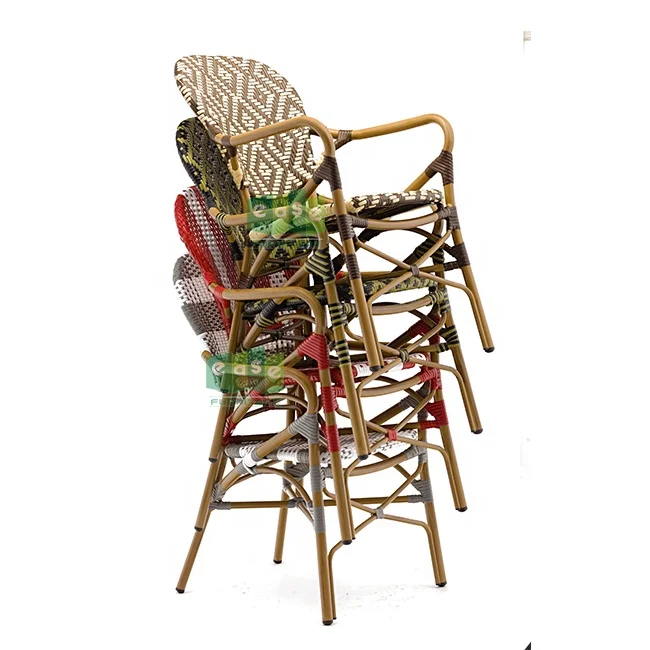 (E3011A) Commercial french bistro dining outdoor arm chair rattan for cafe