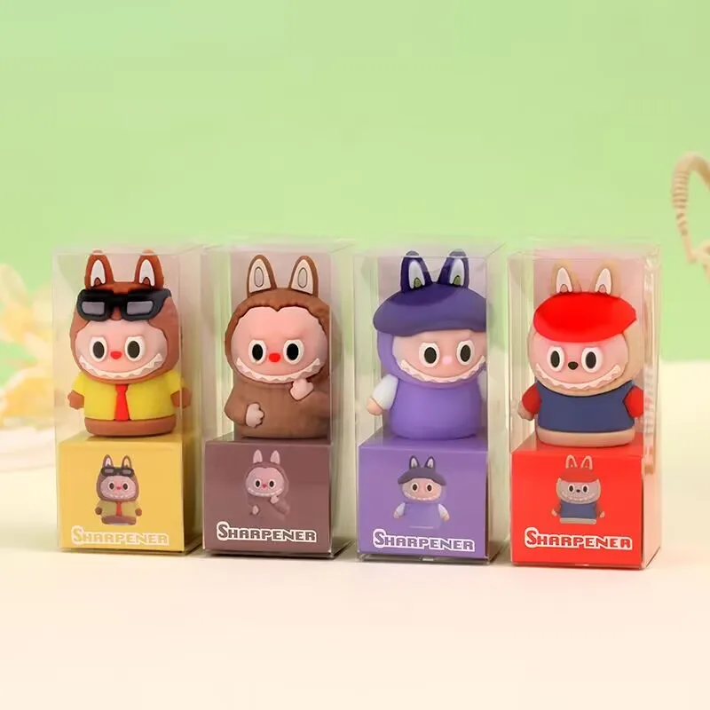 Ruunjoy 24pcs  Labubu Pencil Sharpener Hand Crank Pencil Knife Tools sharpener PVC soft glue portable student-specific