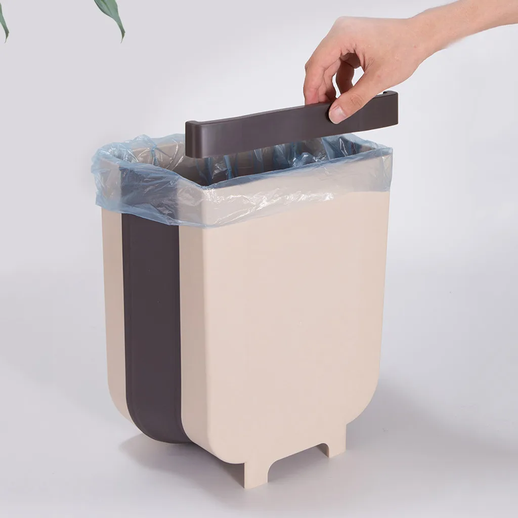 Kitchen Cabinet Door Hanging Trash Can Garbage Can Folding Waste Bins Kitchen Hanging Collapsible Dry Wet Separation Trash Can
