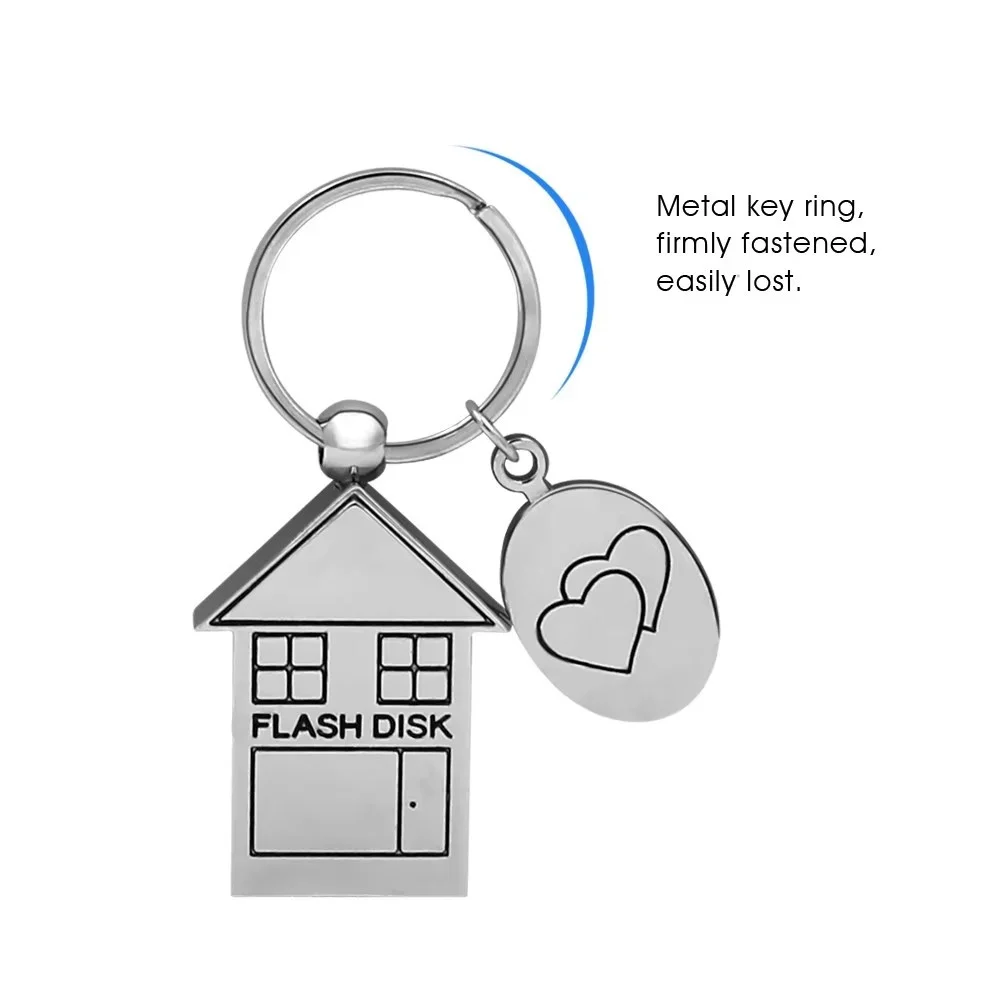 House Shape Metal Pendrive 1GB USB Flash Drives Memory Stick Children with Keychain 2.0 3.0 Pen Thumb Drive Real Estate Gift