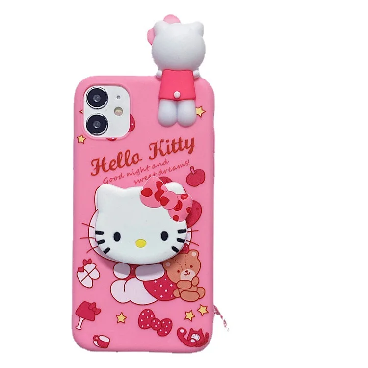 High Quality TPU Cute Kitty with Holder and Lanyard for casing iphone 14 promax