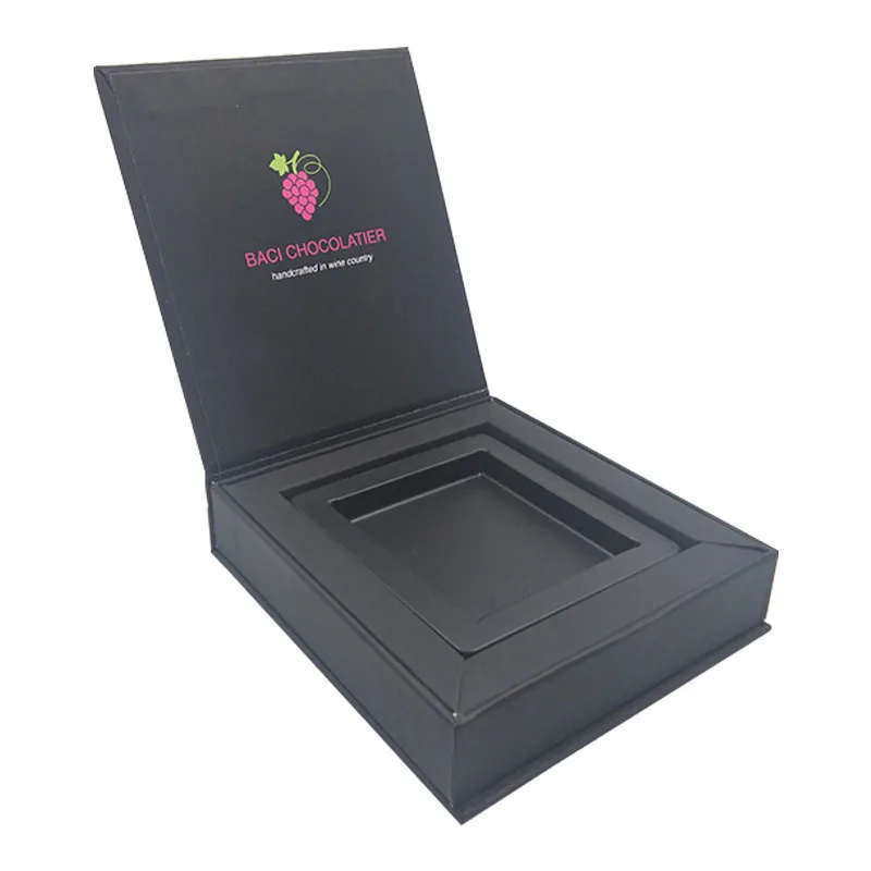 Luxury Custom Logo Printed Black Magnet Closure Food Grade Plastic Tray Chocolate Bar Packaging Box