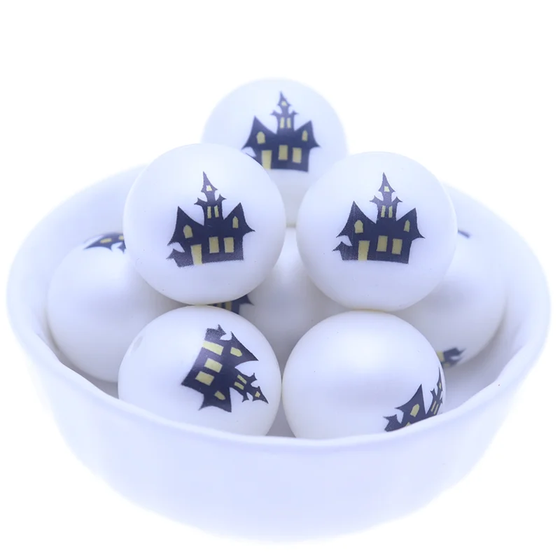 Wholesale 20mm Fashion Pearl Print Skull Acrylic Gumball Round Print Jewelry Loose Beads for Halloween Day
