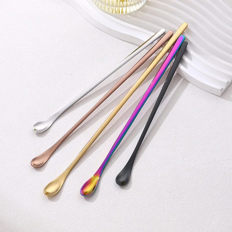 Bar Accessories Custom LOGO Colors Stick Coffee Tea Drink Shilajit Spoon SS304 Brushed Stainless Steel Stirrer