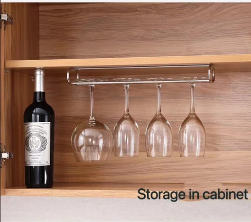 OEM/ODM Under Cabinet Display Hanging Shelf Stemware Racks Bar Metal Wine Glass Holder stainless steel Goblet Rack