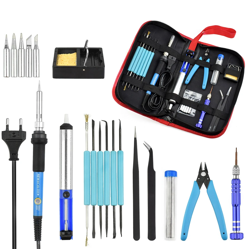 60W Adjustable Temperature Soldering Iron Kit Mini Welding Gun with 5Pcs Soldering Iron Tips Soldering Heat Pencil Repair Tool