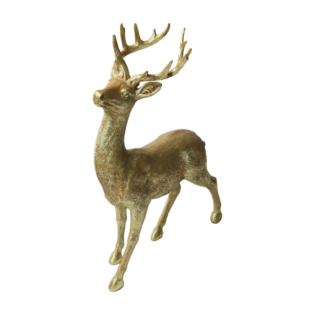 Home Decor Gold Foil Resin Sitting Deer Christmas Reindeer Statue Decoration Polyresin Deer Statue