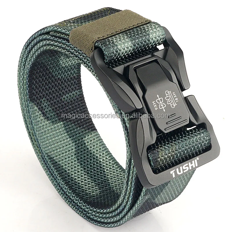 Army green combat webbing belt for men outdoor OEM logo buckle color