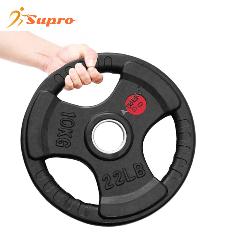 Supro Three Holes Rubber Weight Plate Barbell Plate Commercial Gym Equipment Rubber Coated Dumbbell Bumper Plates