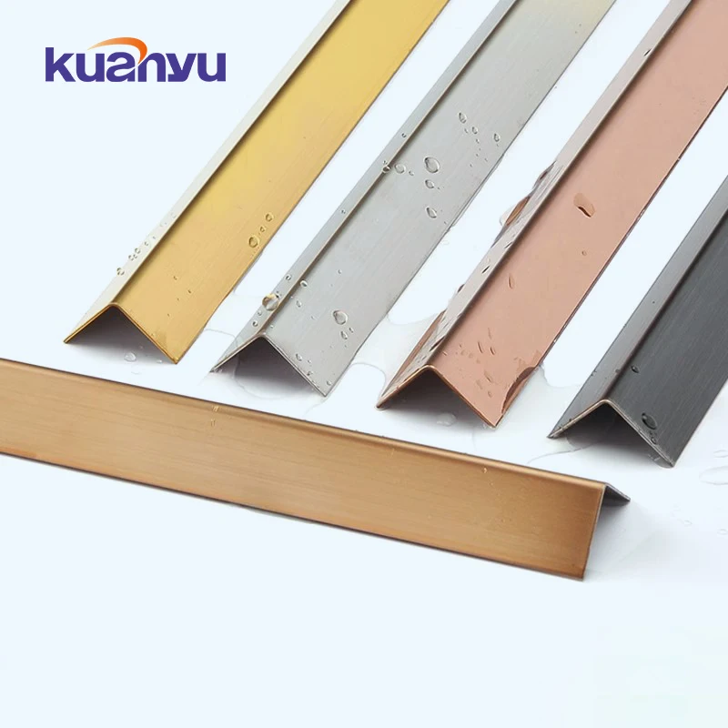 Polished Golden L Profile 90 Degree Metal Right Angle Stainless Steel Tile Trim For Glass Wall Shower